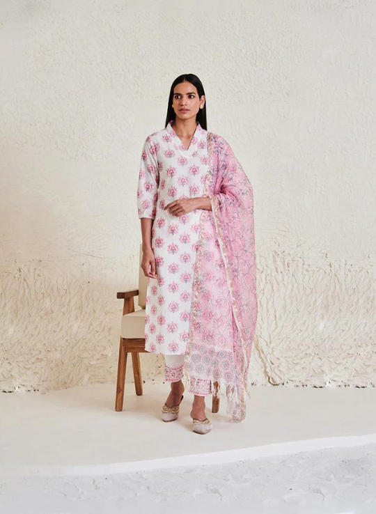 Printed Cotton Blend Kurta With Pant & Dupatta main image 1