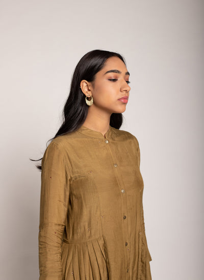 Pleated Button-up Dress for Women