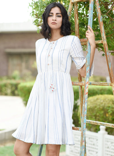 Shop White Coloured Tassle Dress