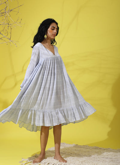 Chequered Frilled Dress for Ladies