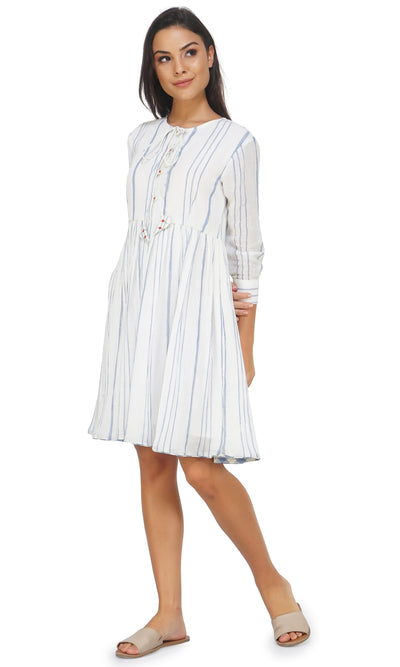 Women's White Coloured Tassle Dress