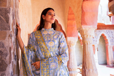 Amber Printed Nehru Collar Gathered Kurta