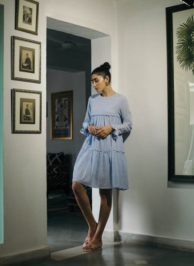Buy Online Blue Tiered Dress 