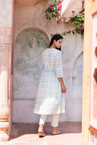 Ambuj Printed Gathered Cotton Long Kurta