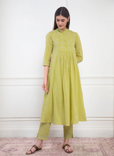 Online Bhini Cotton Pleated Kurta