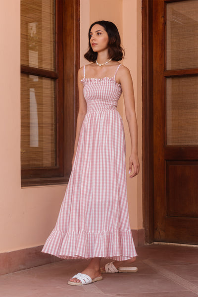 Blush Gingham Smocked Dress