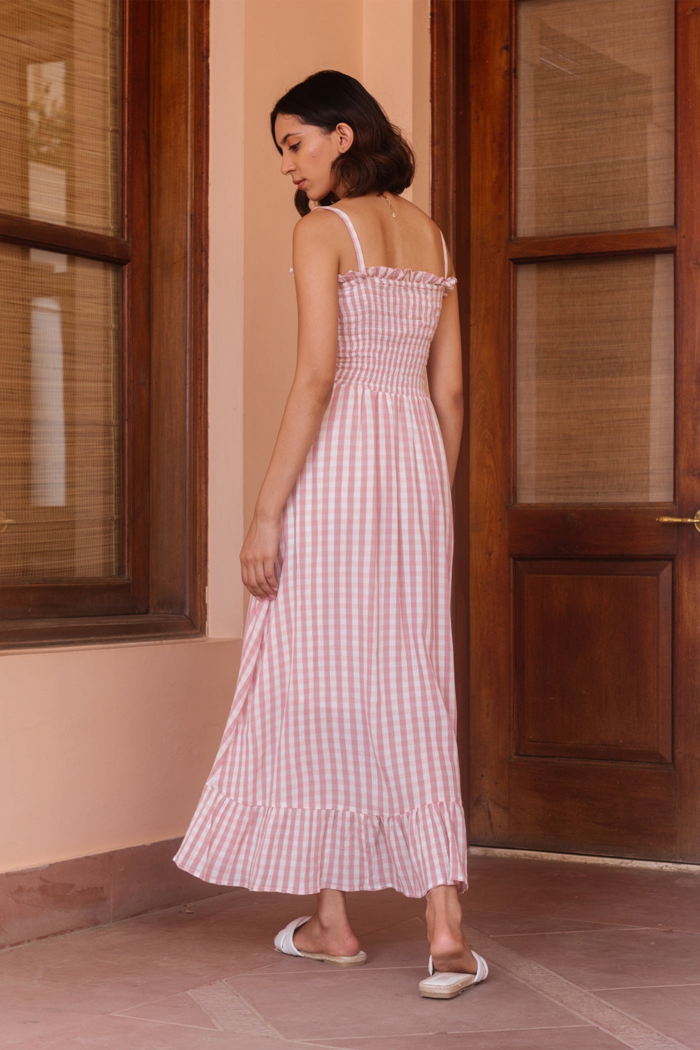 Blush Gingham Smocked Dress