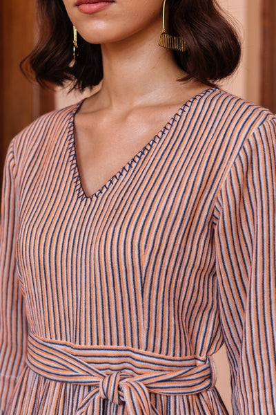 Coral Striped Tier Dress