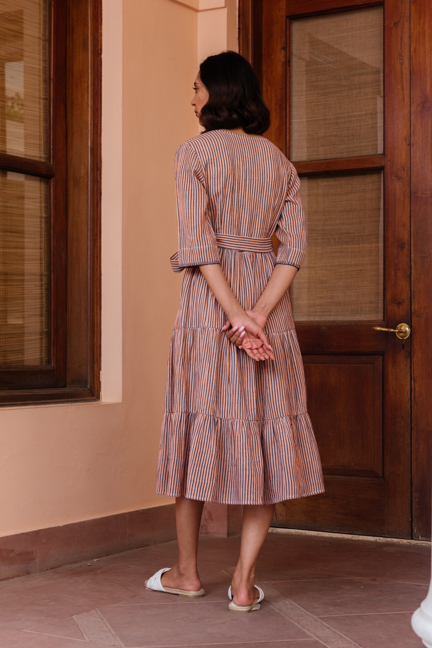Coral Striped Tier Dress