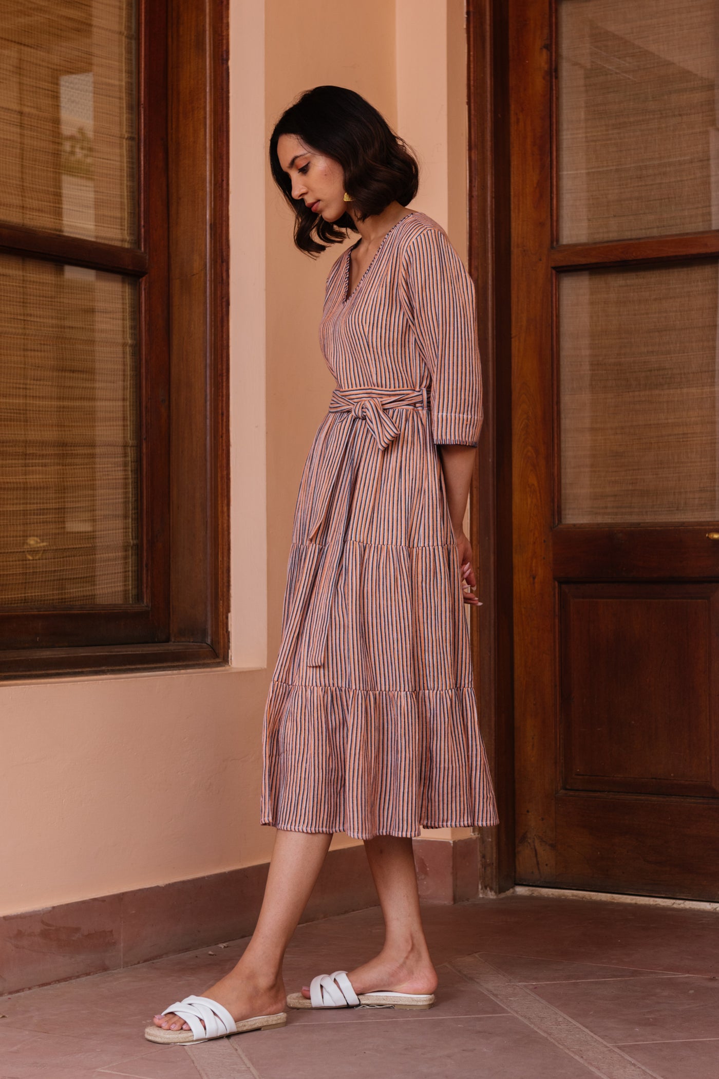 Coral Striped Tier Dress