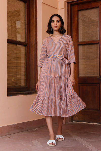 Coral Striped Tier Dress