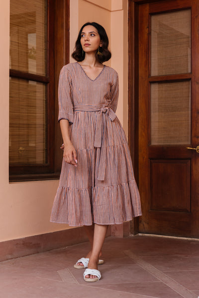 Coral Striped Tier Dress