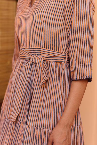 Coral Striped Tier Dress