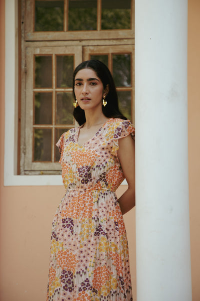 Faiz Peach Gathered Dress