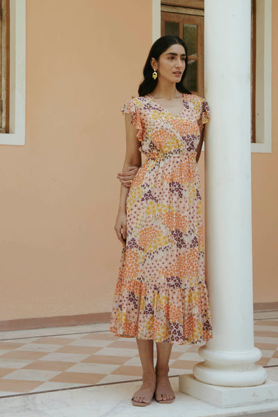 Faiz Peach Gathered Dress