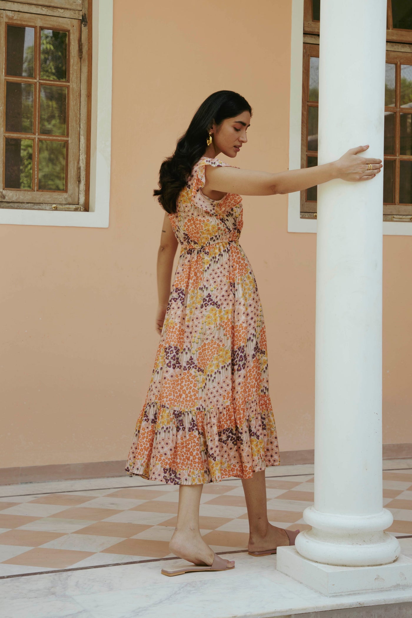 Faiz Peach Gathered Dress