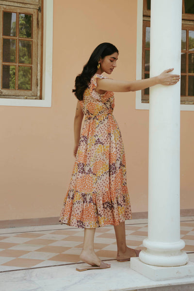 Faiz Peach Gathered Dress