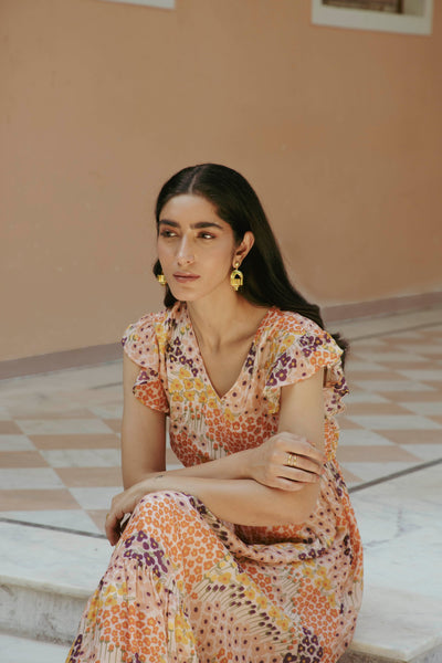 Faiz Peach Gathered Dress