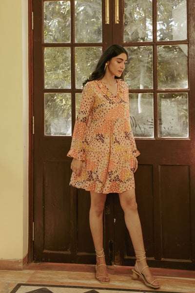 Faiz Peach Ruffled Dress