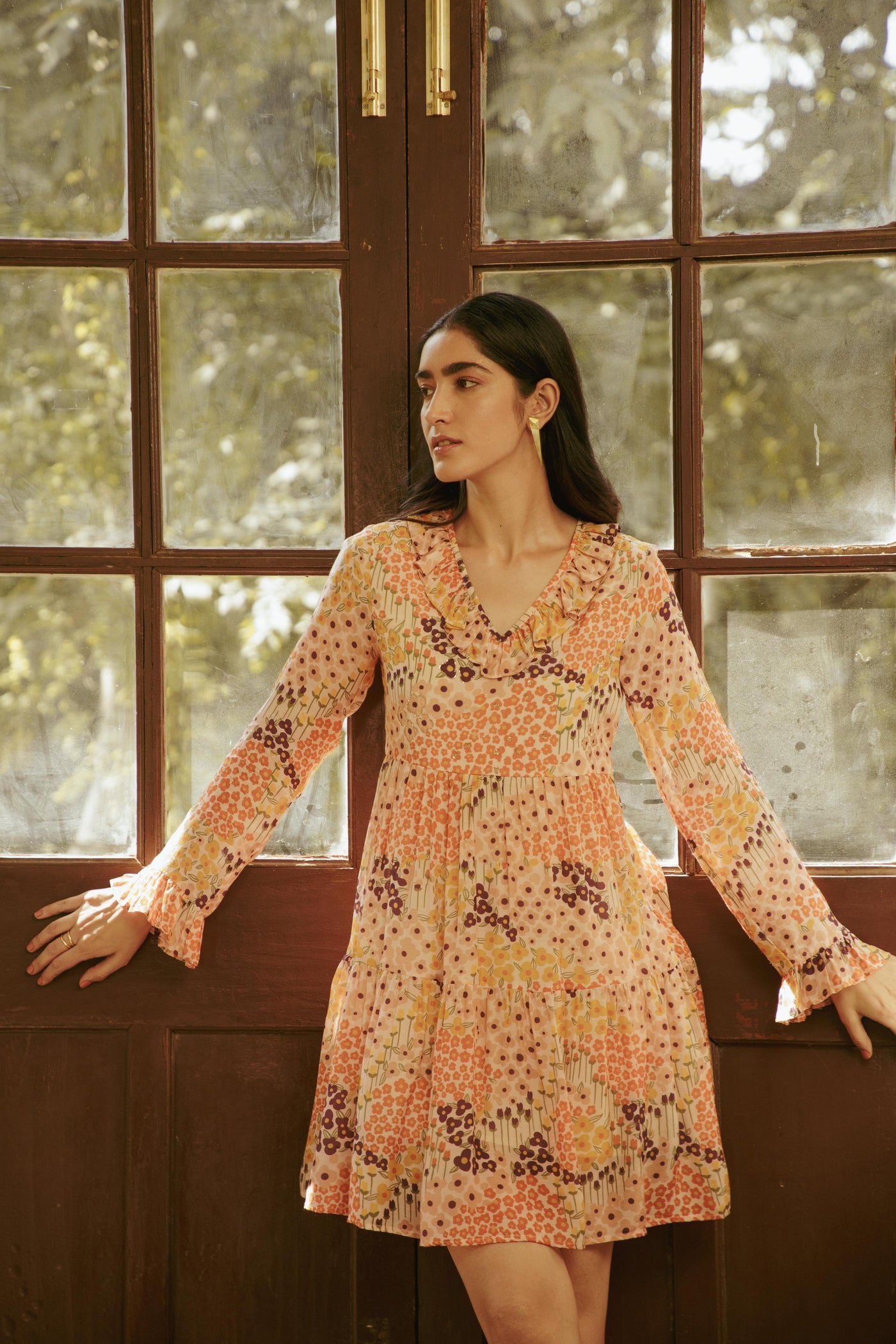 Faiz Peach Ruffled Dress