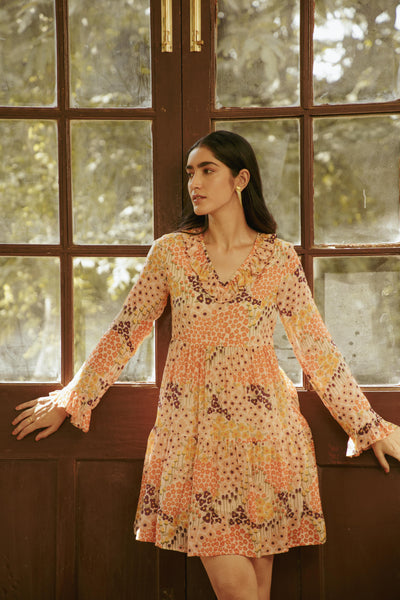 Faiz Peach Ruffled Dress