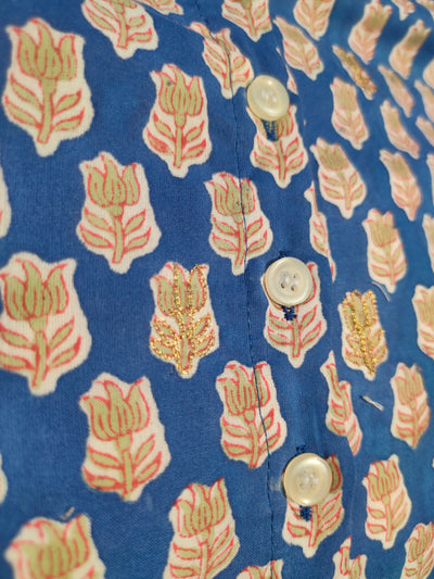 Saba Printed Nehru Collar Gathered Kurta