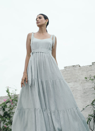 Buy Striped Tiered Dress