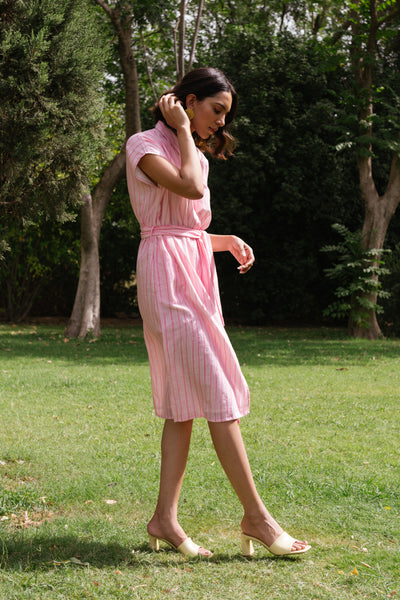 Lovestruck Striped Collar Pink Dress