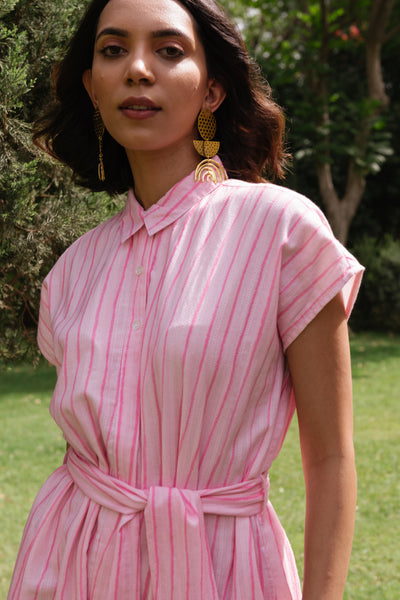 Lovestruck Striped Collar Pink Dress