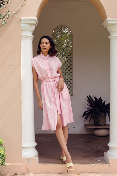 Lovestruck Striped Collar Pink Dress