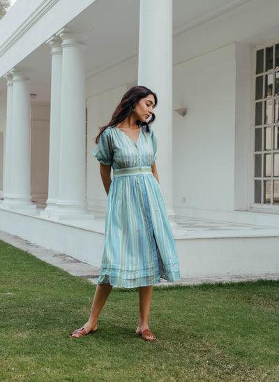 Buy Blue and Green Striped Dress 