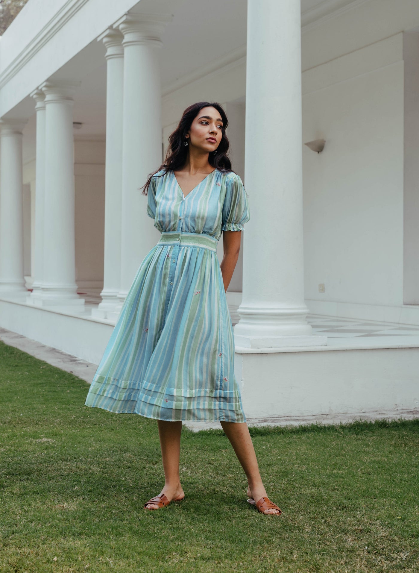 Buy Blue and Green Striped Dress for Women
