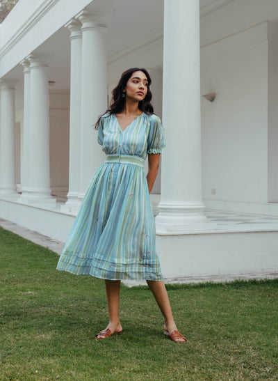 Buy Blue and Green Striped Dress for Women