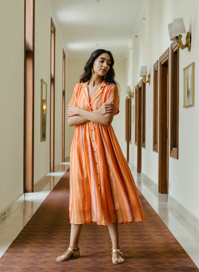 Online Ikigai Stripe Collared Dress