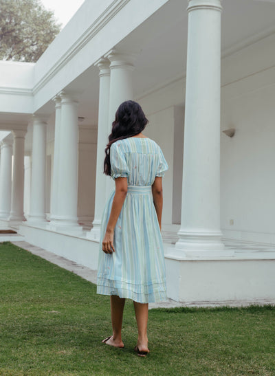 Women's Blue and Green Striped Dress 