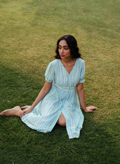 Shop Online Blue and Green Striped Dress 