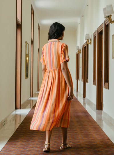 Ikigai Stripe Collared Dress for Women