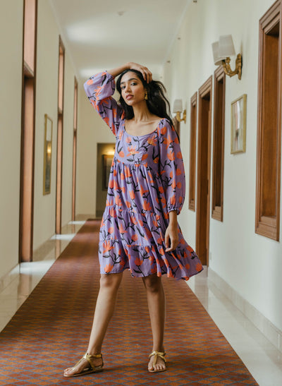 Bamboo Silk Puff Sleeve Dress for Women
