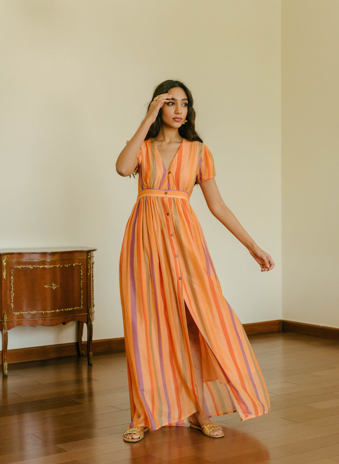 Shop Orange Striped Midi Dress