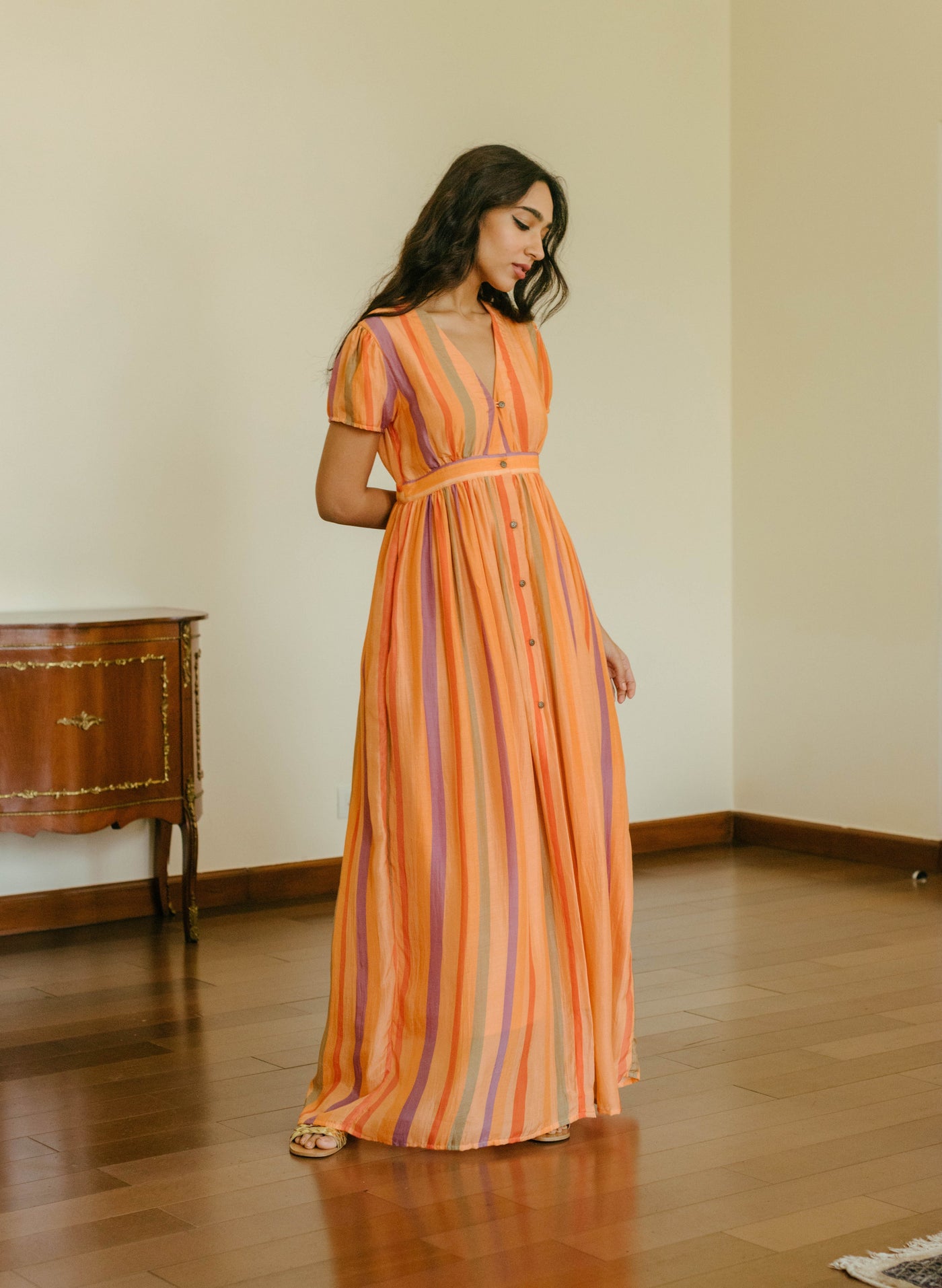 Shop Online Orange Striped Midi Dress