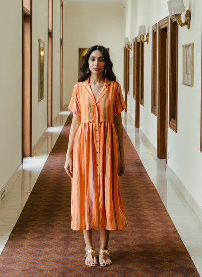Buy Ikigai Stripe Collared Dress