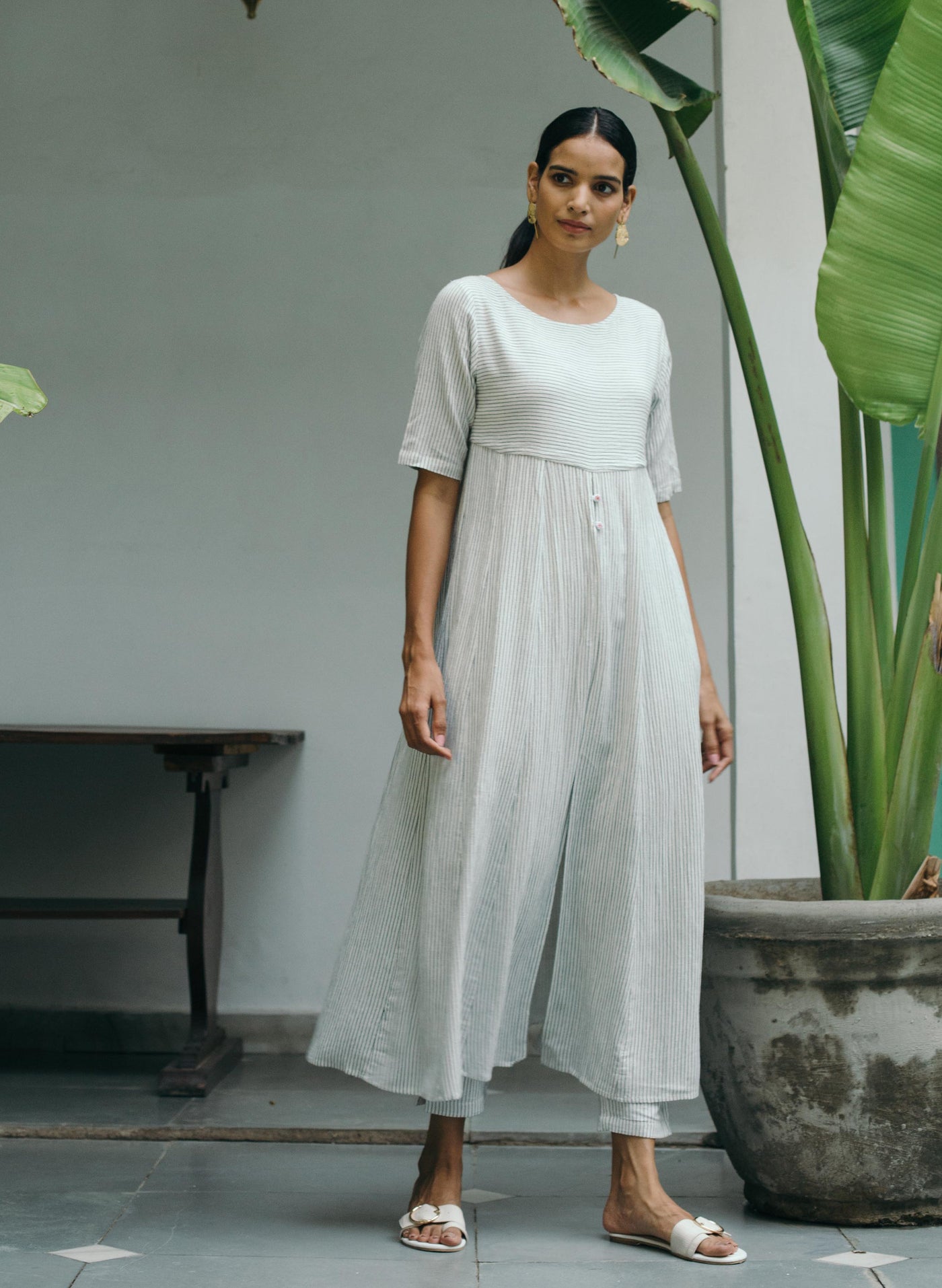 Women's Tapioca Striped Slit Kurta