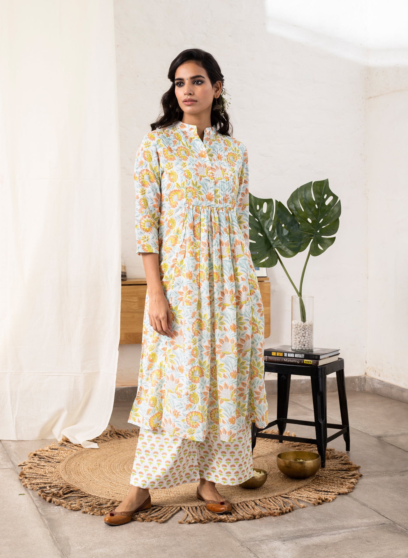 Laurel Block-Printed Pin Tucks Kurta