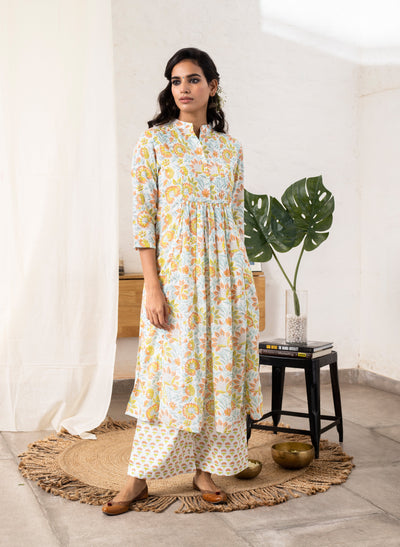 Laurel Block-Printed Pin Tucks Kurta