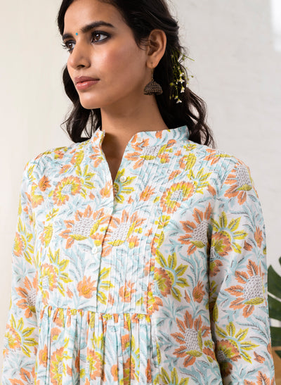Online Block-Printed Pin Tucks Kurta