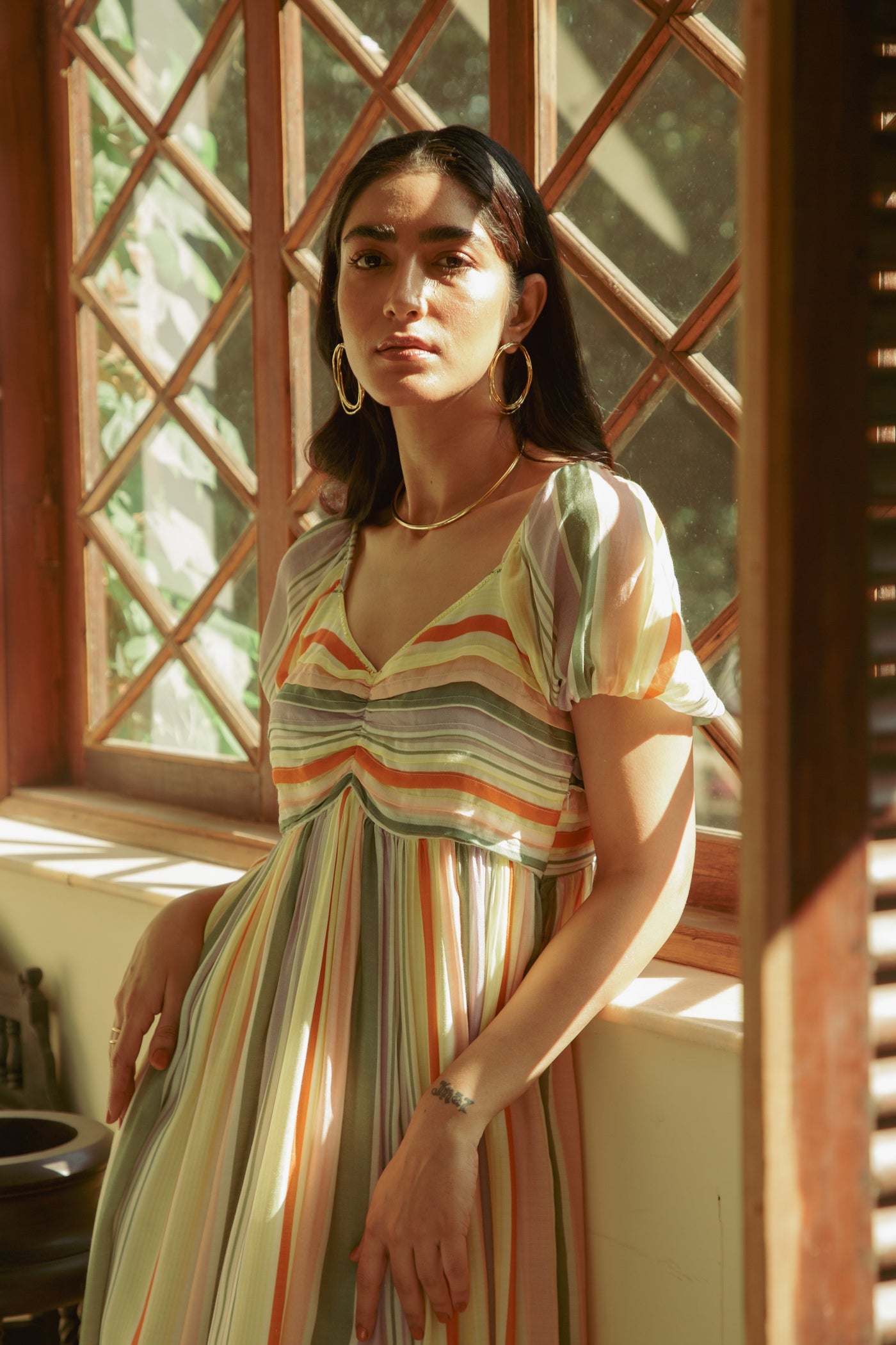 Nazr Striped Pleated Dress