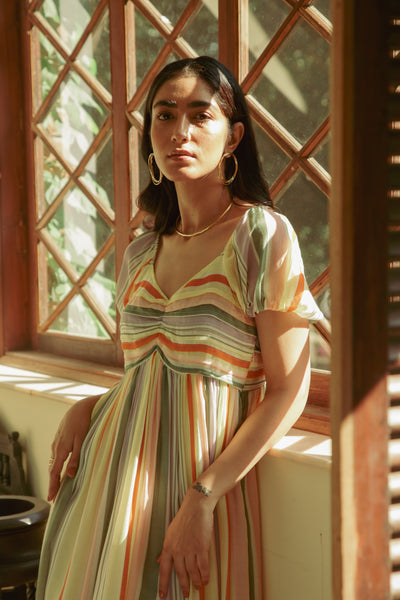 Nazr Striped Pleated Dress