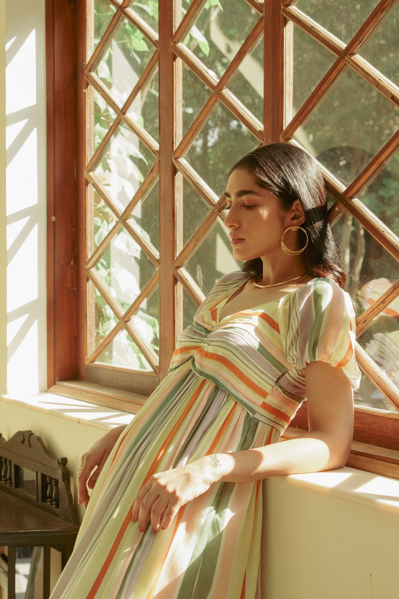 Nazr Striped Pleated Dress