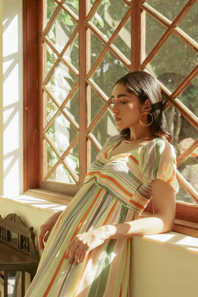 Nazr Striped Pleated Dress