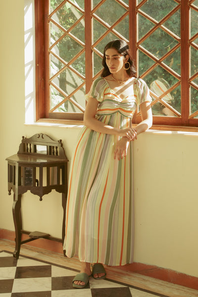 Nazr Striped Pleated Dress